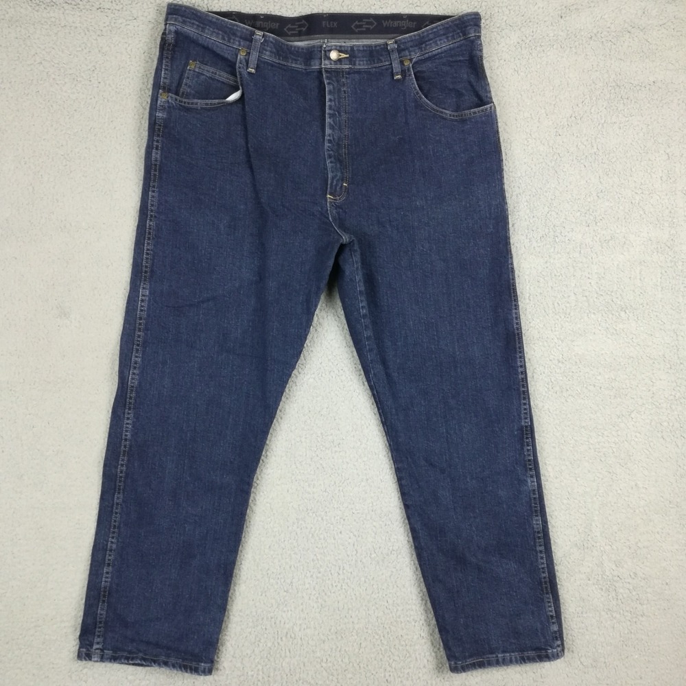 Wrangler Mens Jeans Flex Waist Straight Leg Blue Denim Comfort Dark Wash 42x30